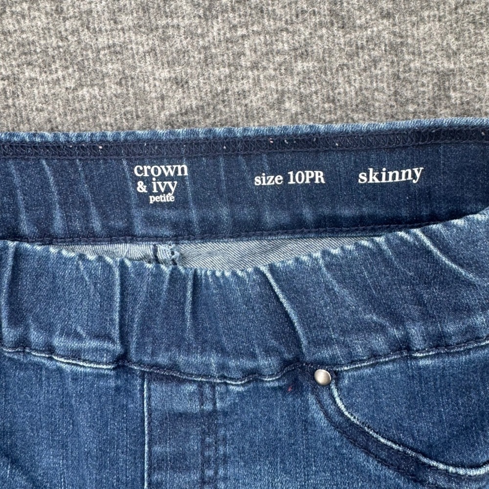 Crown & Ivy Petite Skinny Pull On Jeans Dark Wash Blue Size 10PR Jeggings - Picture 5 of 7
